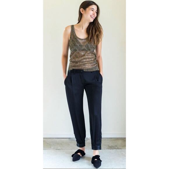 NEW! Nili Lotan 2 Bertina Slouchy VIRGIN WOOL Pants Pleats High Rise Button Hem - Picture 14 of 14